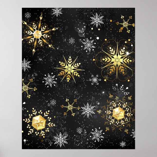 Poster Flocos de neve do Ouro Xmas em preto (Frente)