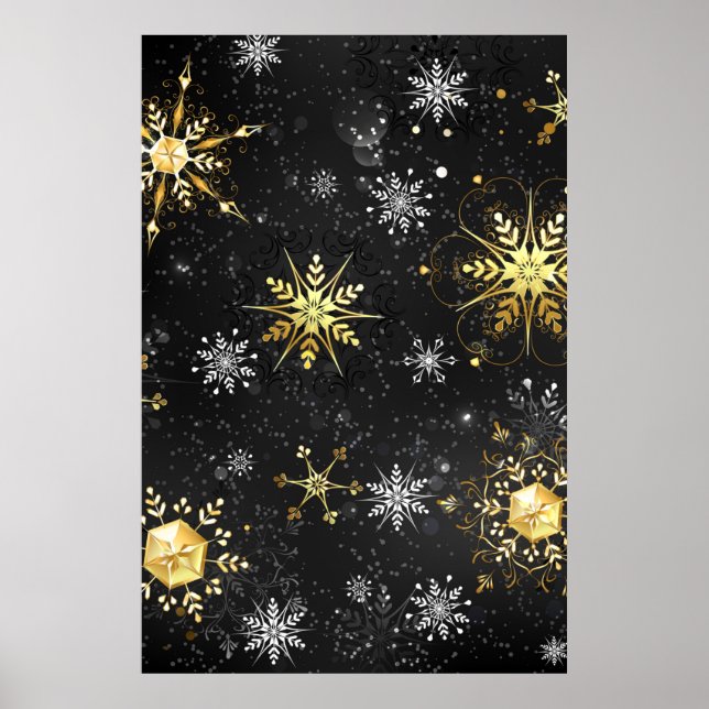 Poster Flocos de neve do Ouro Xmas em preto (Frente)