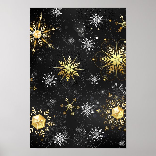 Poster Flocos de neve do Ouro Xmas em preto (Frente)