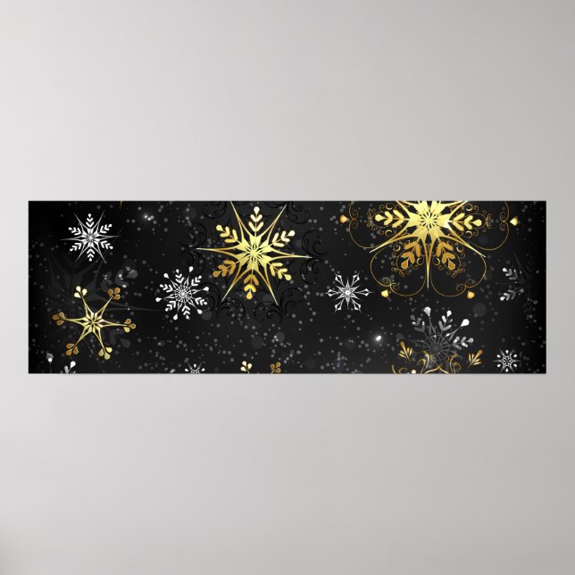Poster Flocos de neve do Ouro Xmas em preto (Frente)
