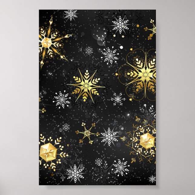 Poster Flocos de neve do Ouro Xmas em preto (Frente)