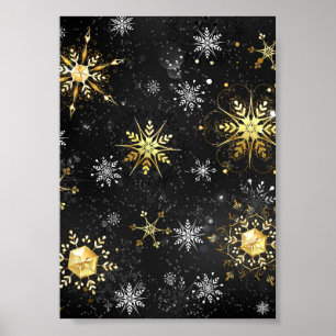 Poster Flocos de neve do Ouro Xmas em preto