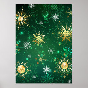 Poster Flocos de neve do Ouro Xmas em segundo plano