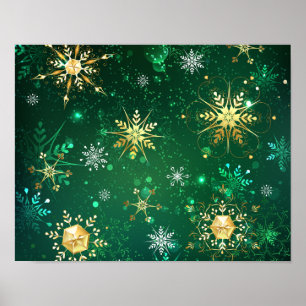 Poster Flocos de neve do Ouro Xmas em segundo plano
