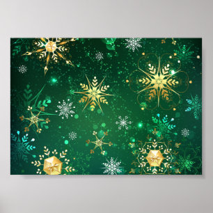 Poster Flocos de neve do Ouro Xmas em segundo plano