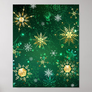 Poster Flocos de neve do Ouro Xmas em segundo plano