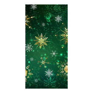 Pôster Flocos de Neve Dourados de Natal em Fundo Verde