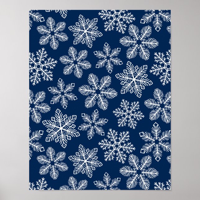 Poster Flocos de neve em azul escuro (Frente)