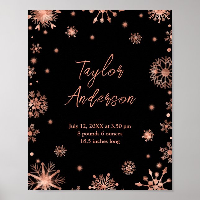 Poster Flocos de neve rosa Dourados em Chapéus Brancos (Frente)