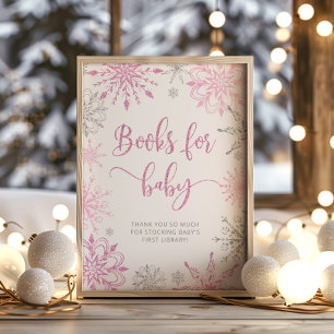 Poster Flocos de neve rosa-prata Livros para bebês