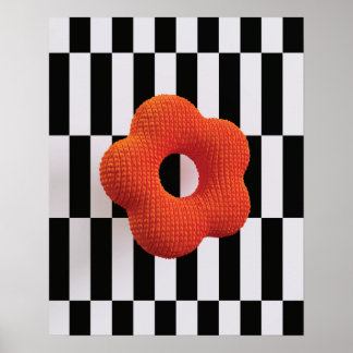 Poster Flor 3D vibrante laranja e preto & branco - estamp
