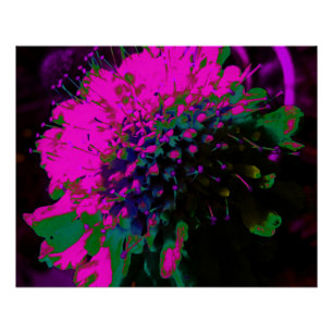 Pôster Flor Abstrata Retro Cor-de-Rosa e Preta Trippy
