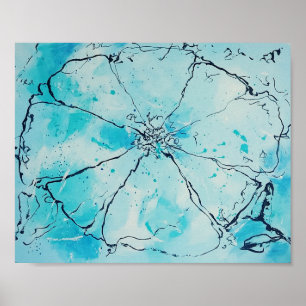 Poster Flor abstrato em azul e preto
