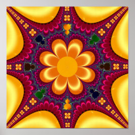 Poster Flor Amarelo Mandelbrot Mandala