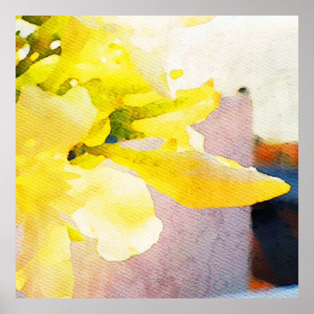 Poster *~* Flor AP10 Amarelo Pêssego Flor de Aquarela (Frente)