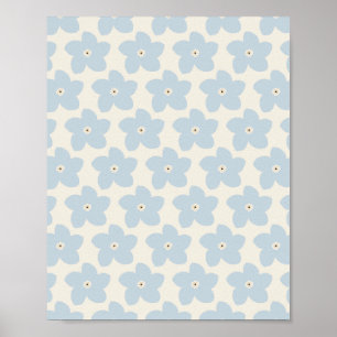 Poster Flor Azul Claro e Creme Retro