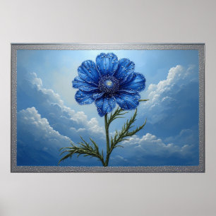 Poster Flor Azul Contra o Céu Nublado e Luminoso