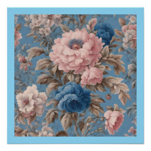 Pôster Flor Azul E Rosa, Pastel Vitoriano