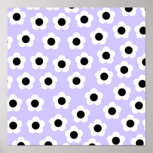 Poster Flor branco e preto com fundo azul