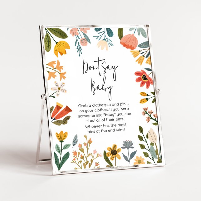 Poster Flor Brilhante Botânico Não Diga Amor (Botanical Bright Wildflower Baby Shower Don't Say Baby Sign
)