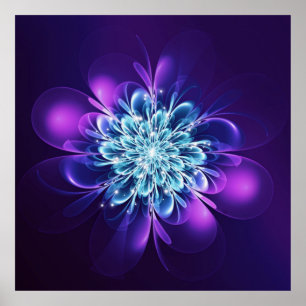 Poster Flor brilhante Fractal Sparkles Indigo