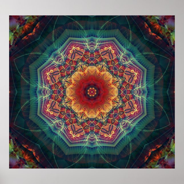 Poster Flor caleidoscópio multicolorido, padrão sem costu (Frente)
