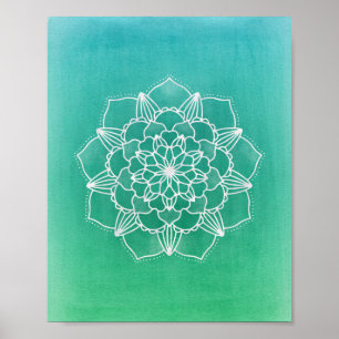 Pôster Flor da mandala de Boho Ombre no verde