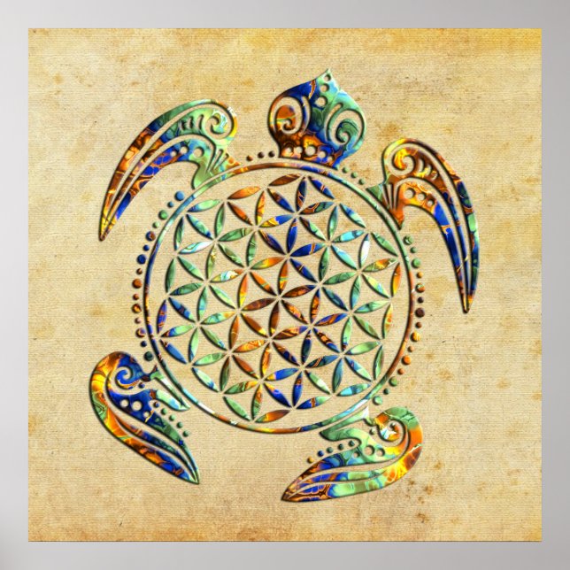 Poster Flor da Vida / Blume des Lebens - cor de tartaruga (Frente)