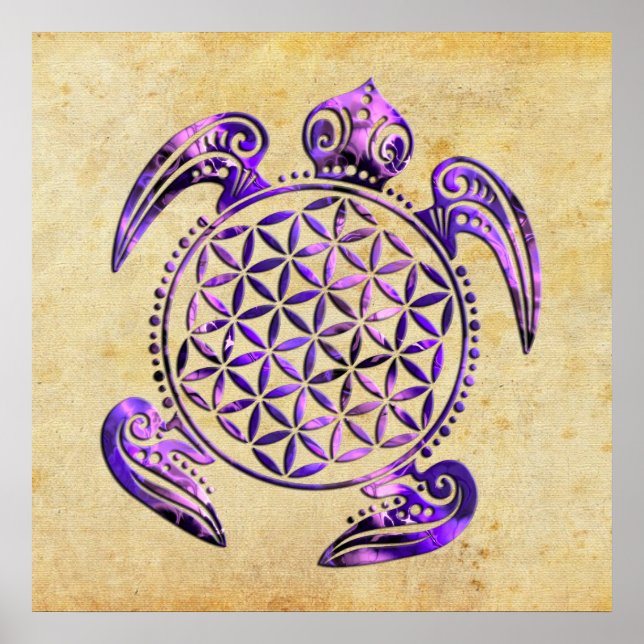 Poster Flor da Vida / Blume des Lebens - tartaruga roxa (Frente)