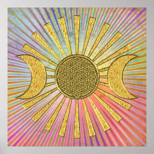 Pôster Flor da vida com lua