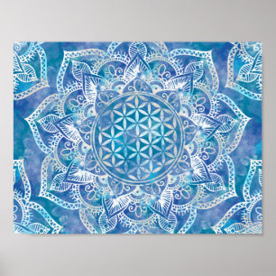 Poster Flor da Vida em Lotus - Azul-Cria