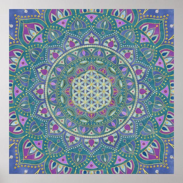 Poster Flor Da Vida - Estilo De Mandala Índia 1 (Frente)