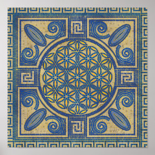 Poster Flor da Vida Ornamento de Azulejos Mosaicos N1