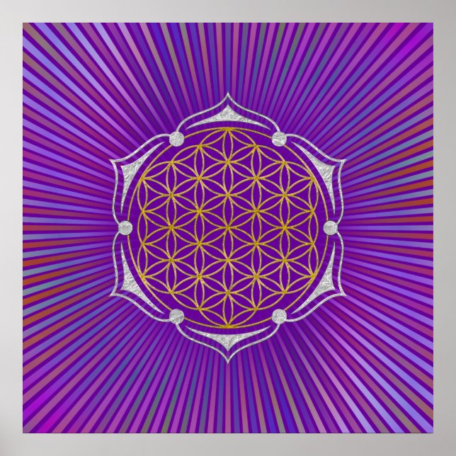 Pôster Flor Da Vida - Ouro De Lotus Prata (Frente)