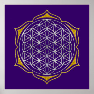 Pôster Flor da Vida - Ouro de prata de Lotus