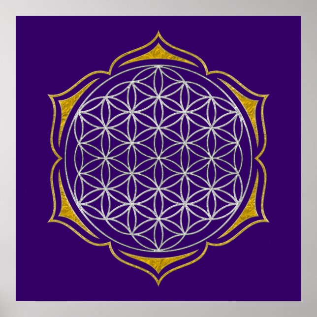 Pôster Flor da Vida - Ouro de prata de Lotus (Frente)