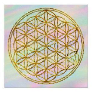 Pôster FLOR DA VIDA - Símbolo da Geometria Sagrada dourad