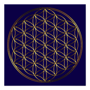 Pôster FLOR DA VIDA - Símbolo da Geometria Sagrada dourad