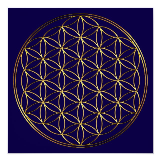 Pôster FLOR DA VIDA - Símbolo da Geometria Sagrada dourad (Frente)