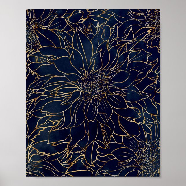 Poster Flor Dahlia Dourada e azul (Frente)