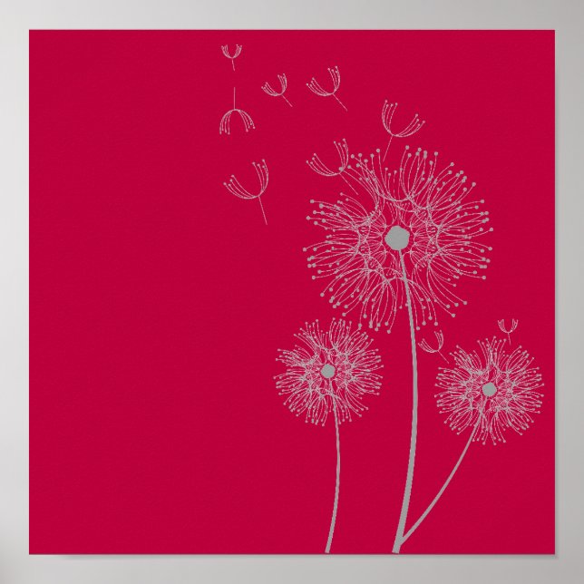 Poster Flor dandelion na arte rosa (Frente)