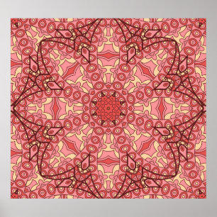 Poster Flor de Abstrato étnico, Mandalas Sem Costura.
