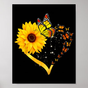 Poster Flor de Amarela Verão Floral Girassol Coração Amor