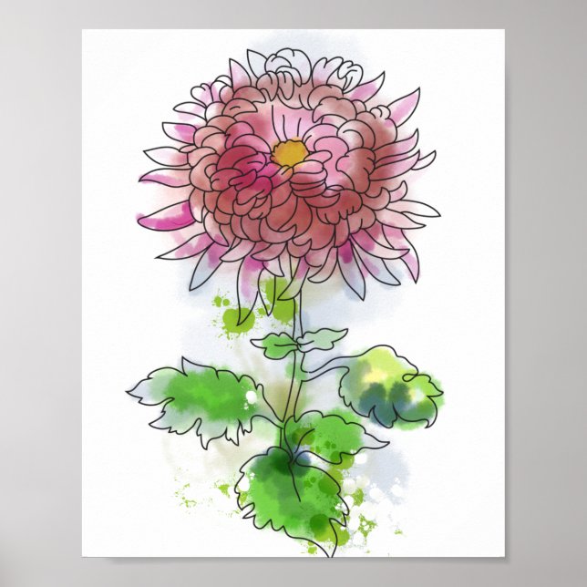 Poster Flor de aquarela, pintura moderna (Frente)