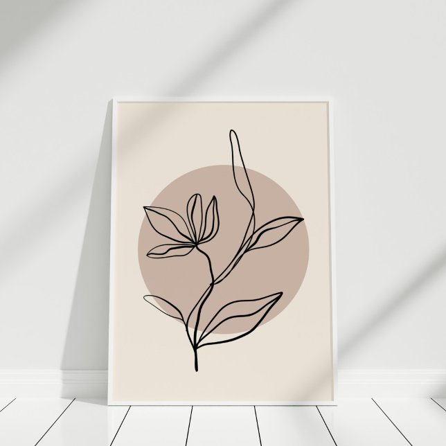 Poster Flor de Arte de Linha Abstrato Moderna (Modern Abstract Line Art Flower Poster in white frame)