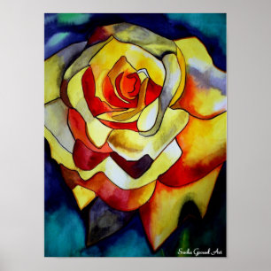 Pôster Flor de arte original de cor aquática da Freesia