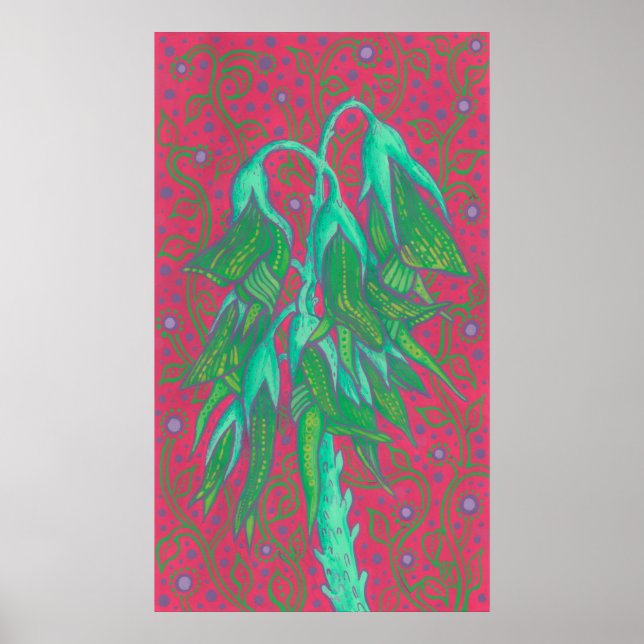 Poster Flor de Ave Australiano, Rosa Verde Tropical Flora (Frente)