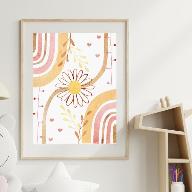 Poster Flor de Botânica Abstrata em Aquarela e Arco-íris (In situ)