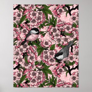 Poster Flor de cereja e frangas a rosa