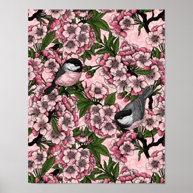 Poster Flor de cereja e frangas a rosa (Frente)